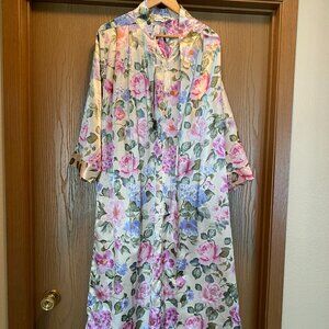 Women's Small Floral Vintage Sante Satiny Kaftan Tassel Zipper Bohemian